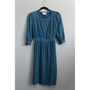 Vintage 80s Maggy London Blue Silk Summer Dress